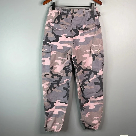 TOPSHOP Pink Grey Camo Cargo Utility Pants Jogger Canvas Adjustable Baddie 6 - Picture 8 of 13